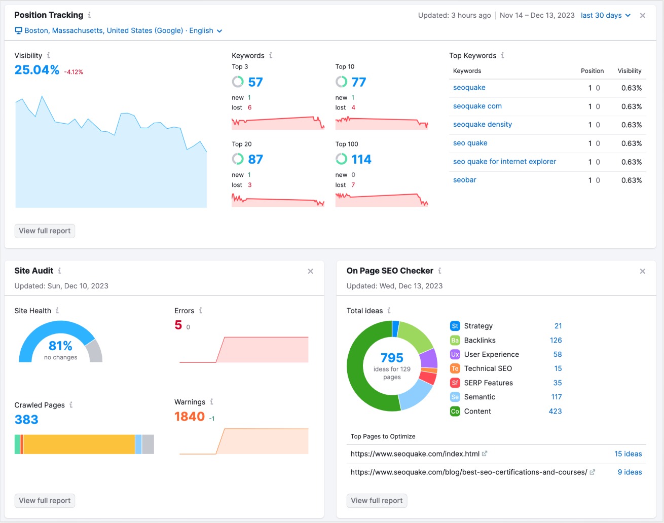 Semrush site audit screenshot - what is an seo agency